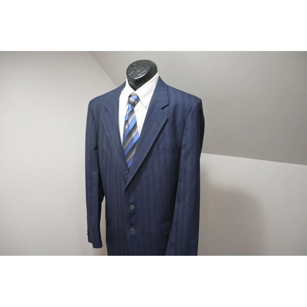 Givenchy Blazer Men Size 46L Navy Blue Shadow Stripe Two Button Formal